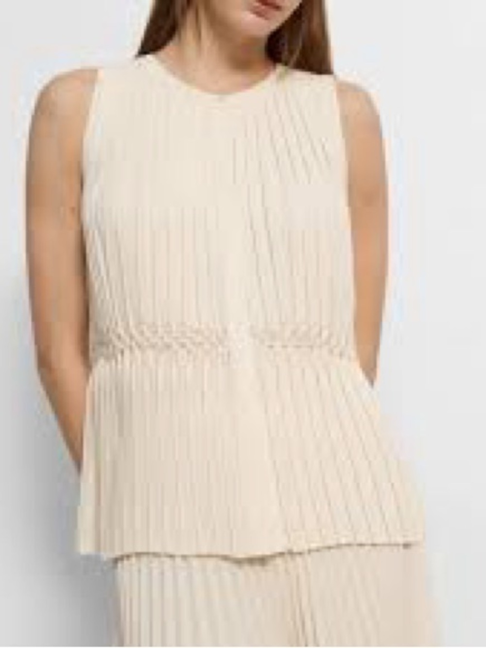 Theory Ivory Pleated Smock Top | Sleeveless Blouse | Size S
